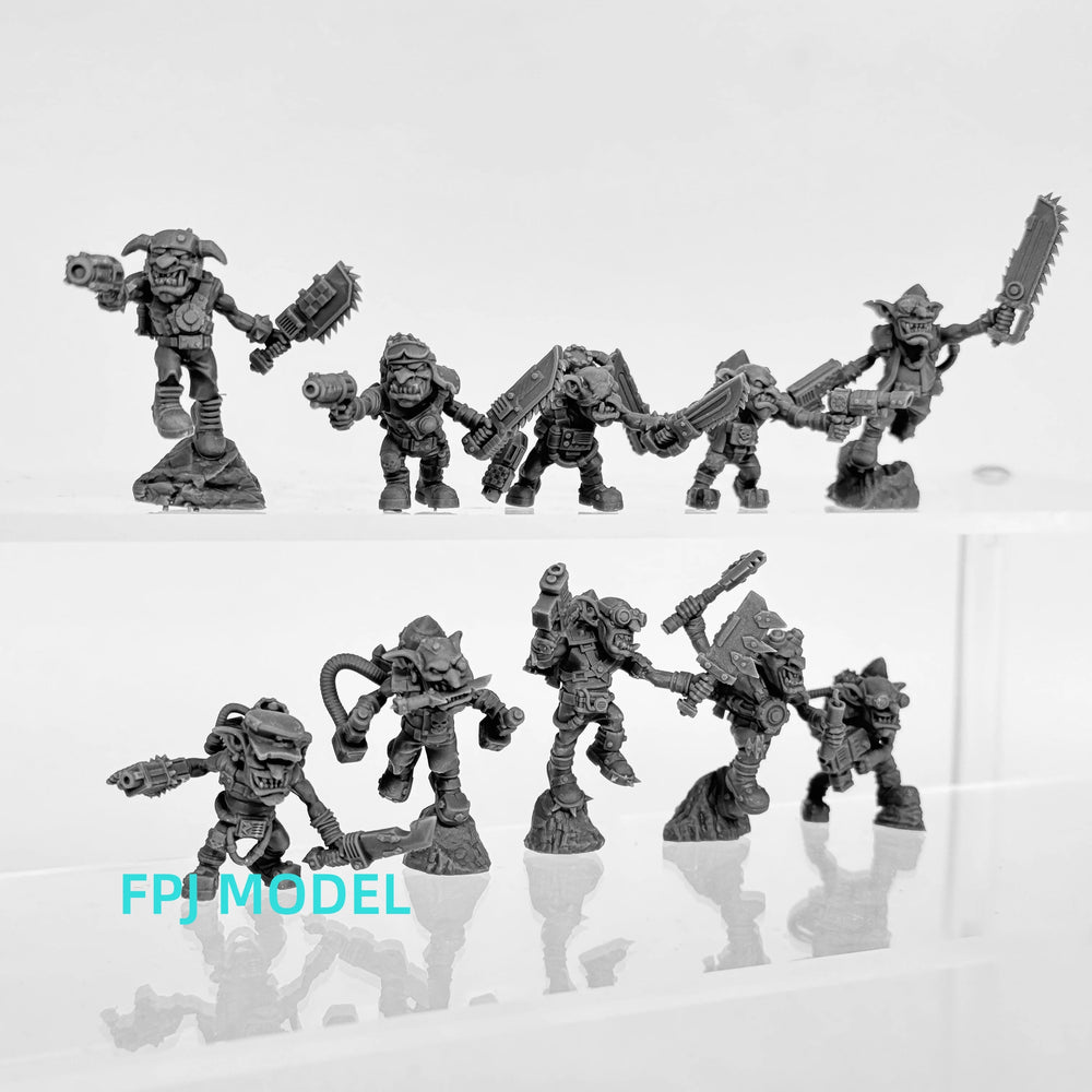 28mm Heavy Exoskeleton Infantry with Chainsaws and Cannons, Resin Model Figure Kit, Sci-Fi Theme, Unassembled and Unpainted