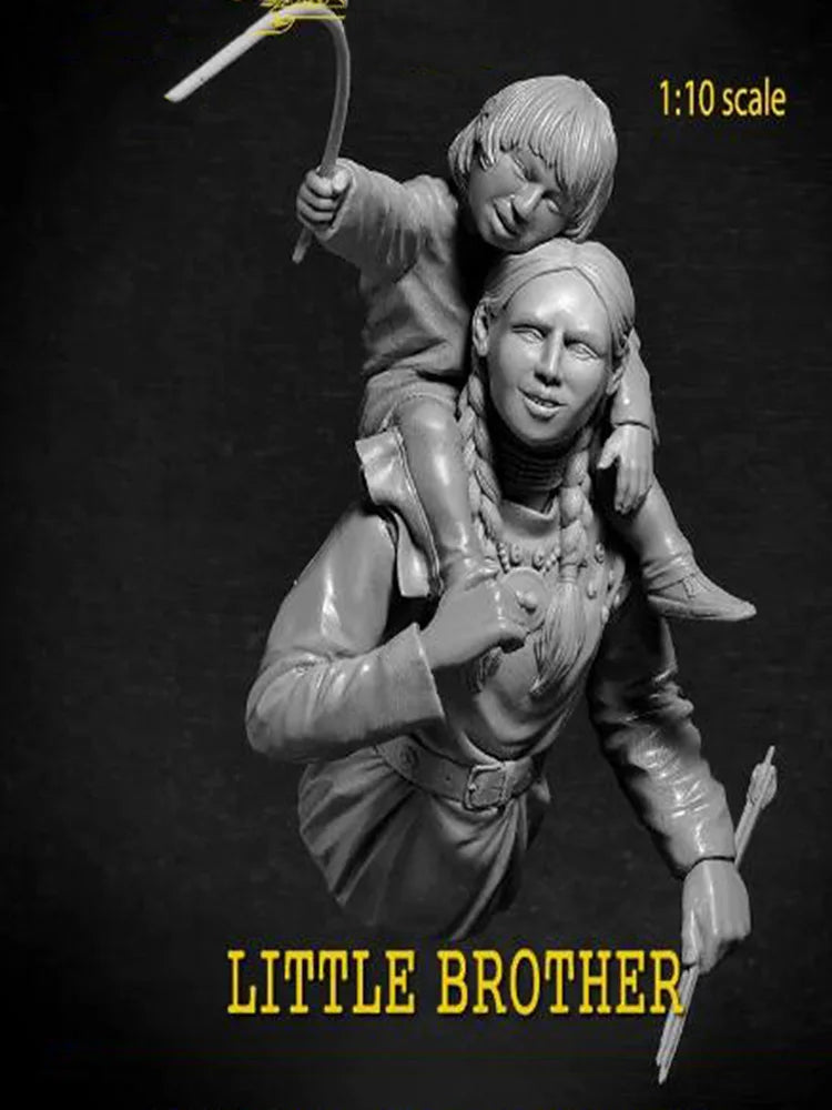 1/10 Ancient Man Carrying Child Warrior with Scythe, Resin Model Bust Kit, Unassembled and Unpainted