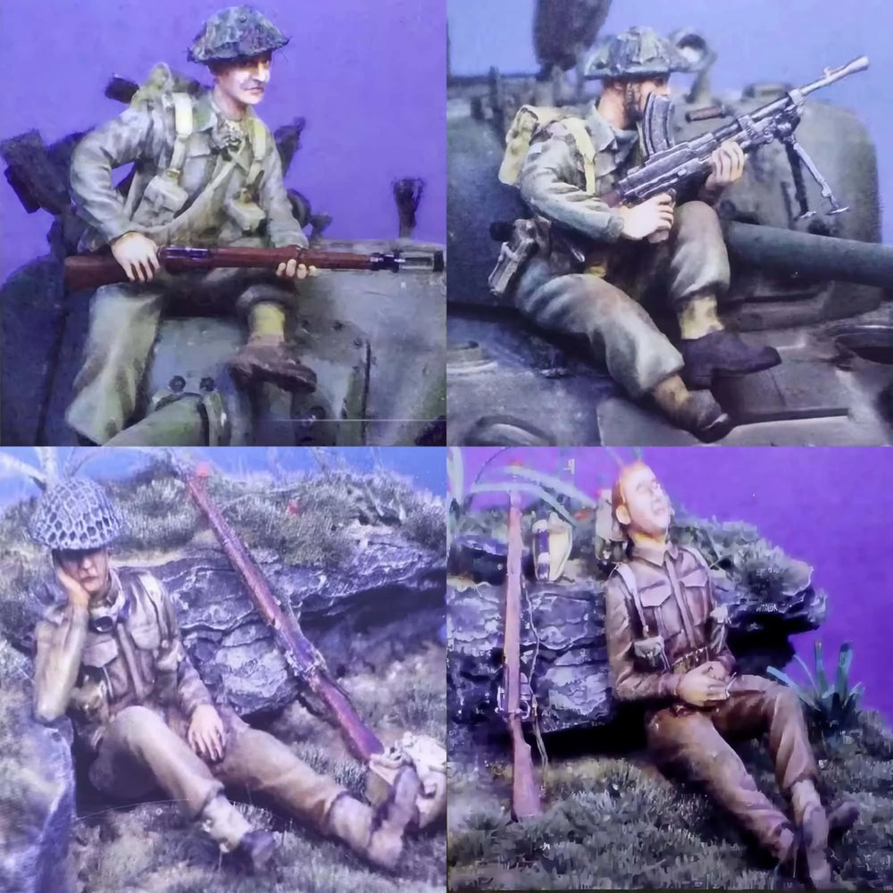 1/35 WWII German Machine Gun Squad with Riflemen, 4 Figures, Resin Model Figure Kit, Unassembled and Unpainted