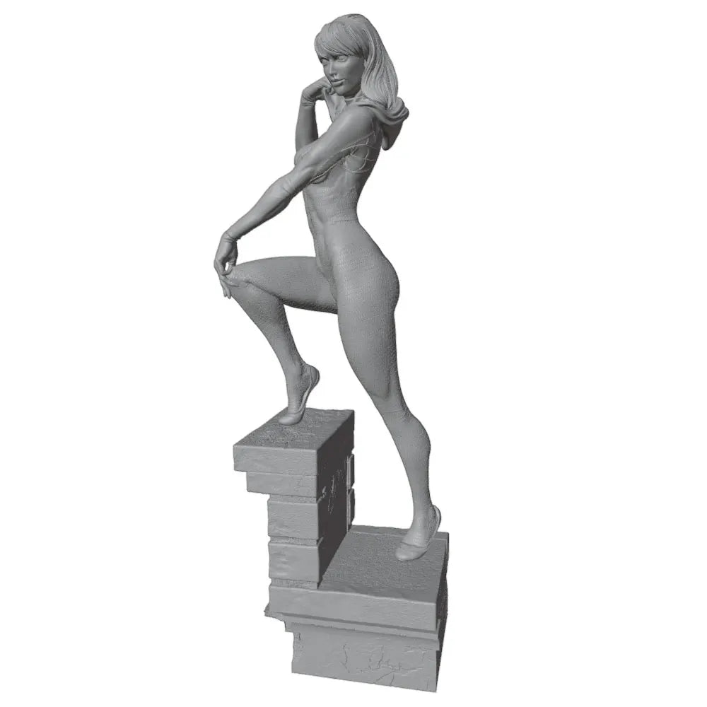 75mm Vintage Pin-Up on Brick Pedestal, Resin Model Figure Kit, Unassembled and Unpainted