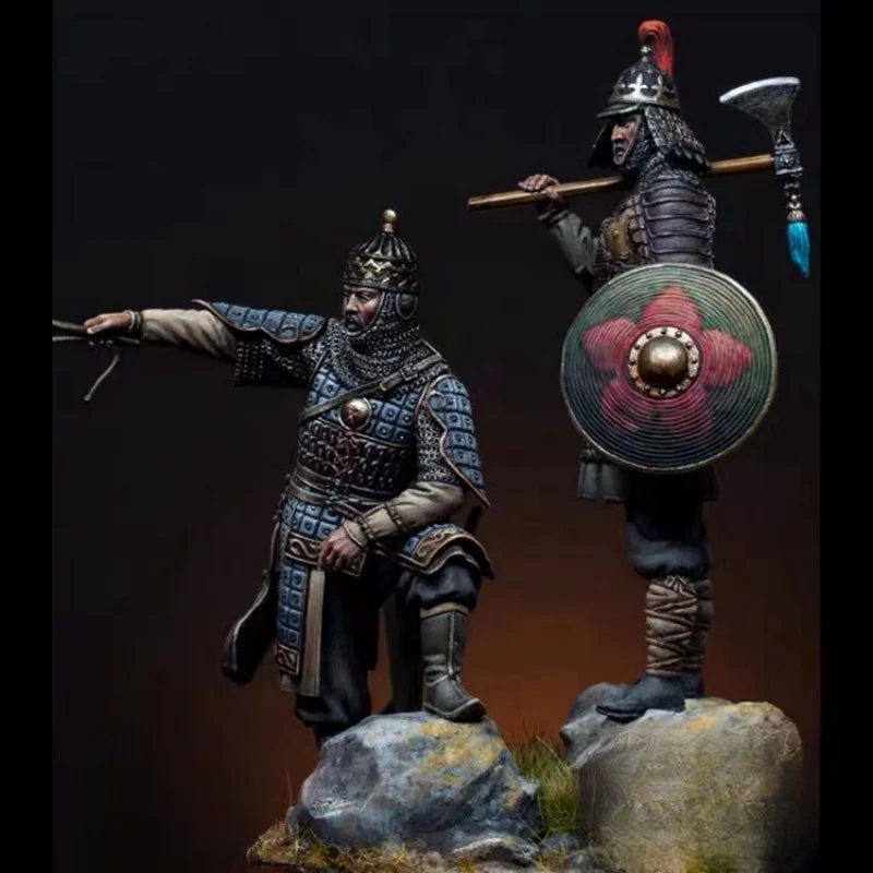 1/32 Medieval Viking Warriors with Axes and Shields, 3 Figures, Resin Model Diorama Kit, Unassembled and Unpainted
