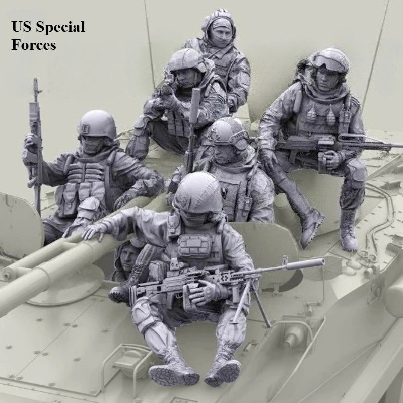 1/35 Modern US Special Forces Crew, 7 Figures, Resin Model Figure Kit, Unassembled and Unpainted