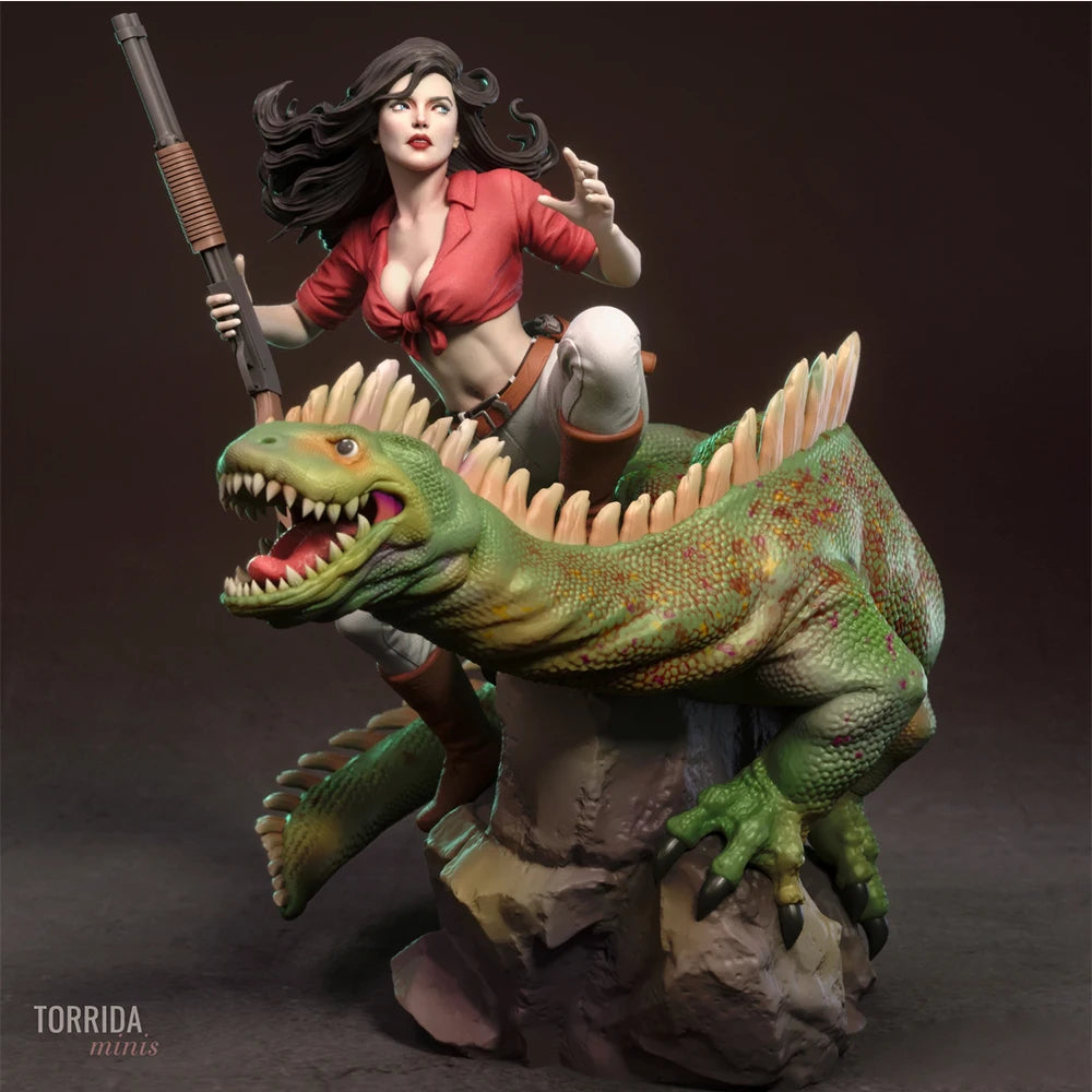 1/24 Female Warrior on Dinosaur, Resin Model Figure Kit, Unassembled and Unpainted