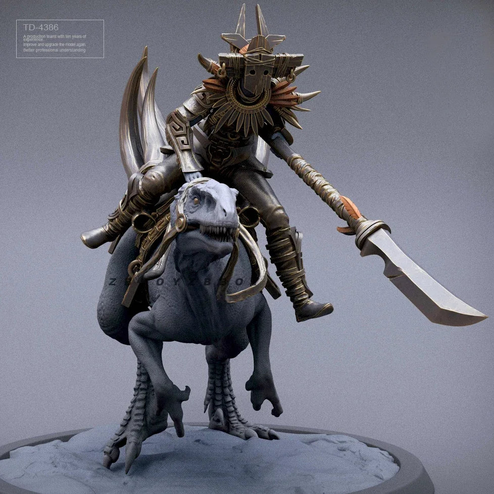 50mm Dragon-Mounted Armored Warrior, Resin Model Figure Kit, Fantasy Theme, Unassembled and Unpainted