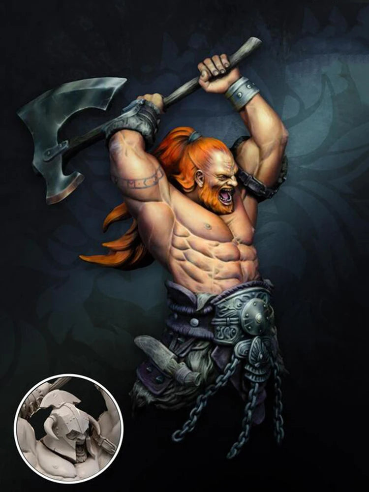 1/10 Red-Bearded Barbarian with Raised Axe, Resin Model Figure Kit, Fantasy Theme, Unassembled and Unpainted