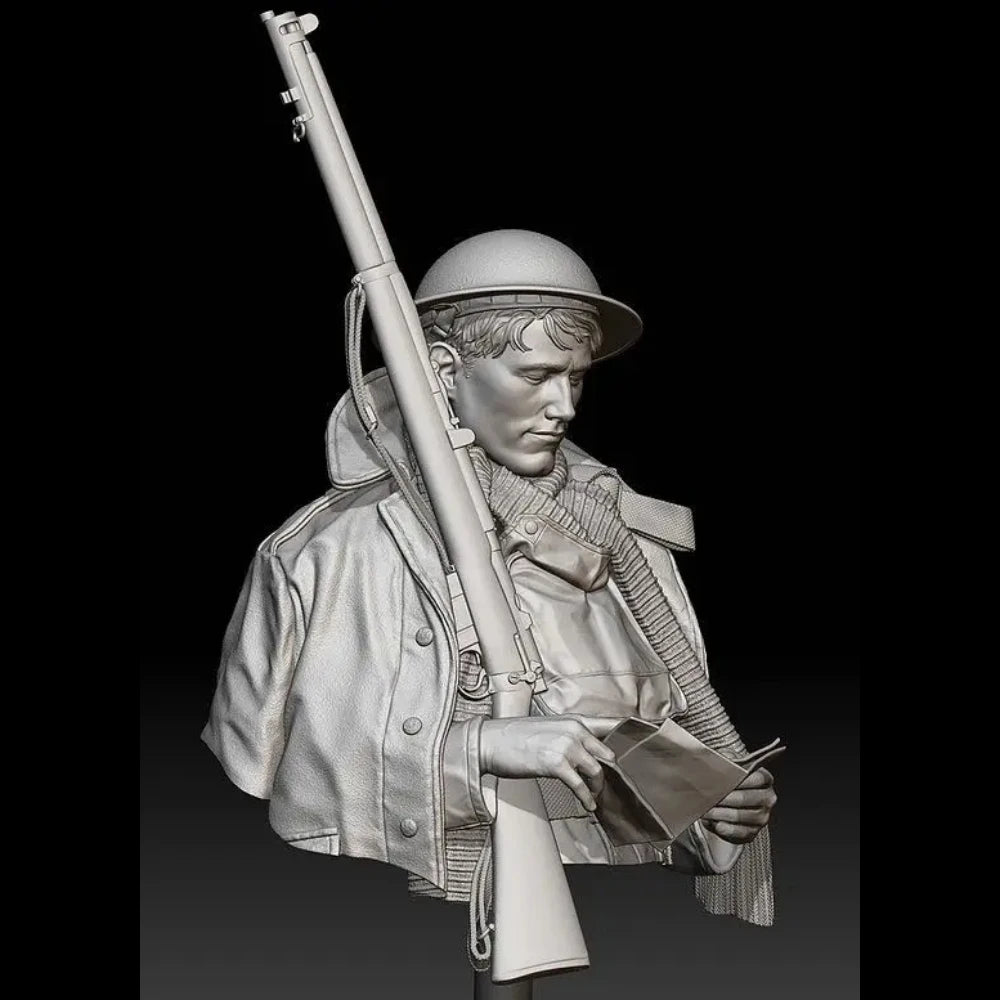 1/10 WWI British Infantryman with Rifle, Resin Model Bust Kit, Unassembled and Unpainted