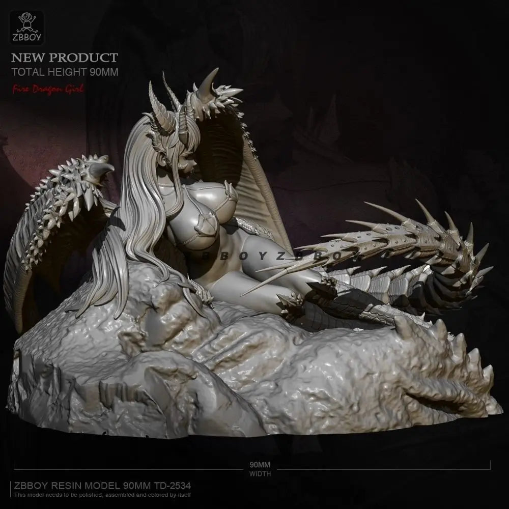 90mm Fire Dragon Girl, Resin Model Figure Kit, Fantasy Theme, Unassembled and Unpainted