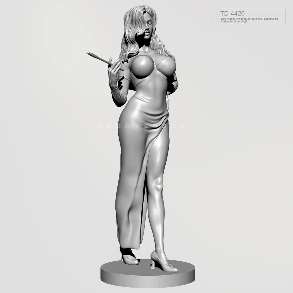 75mm Pin-up Agent in Red Dress with Rifle, Resin Model Figure Kit, Unassembled and Unpainted