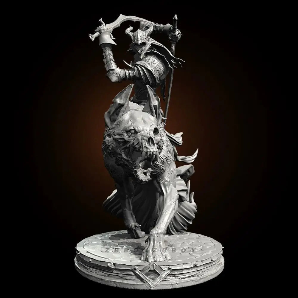 90mm Undead Wolf Knight Rider, 2 Figures, Resin Model Figure Kit, Fantasy Theme, Unassembled and Unpainted
