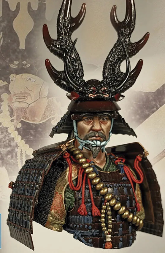 1/9 Samurai Warlord in Ornate Armor with Antler Helmet, Resin Model Bust Kit, Fantasy Theme, Unassembled and Unpainted