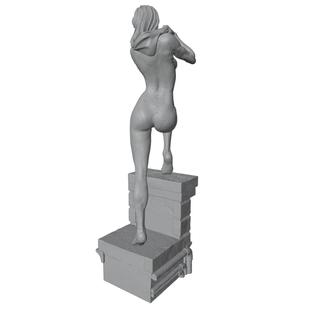 75mm Vintage Pin-Up on Brick Pedestal, Resin Model Figure Kit, Unassembled and Unpainted