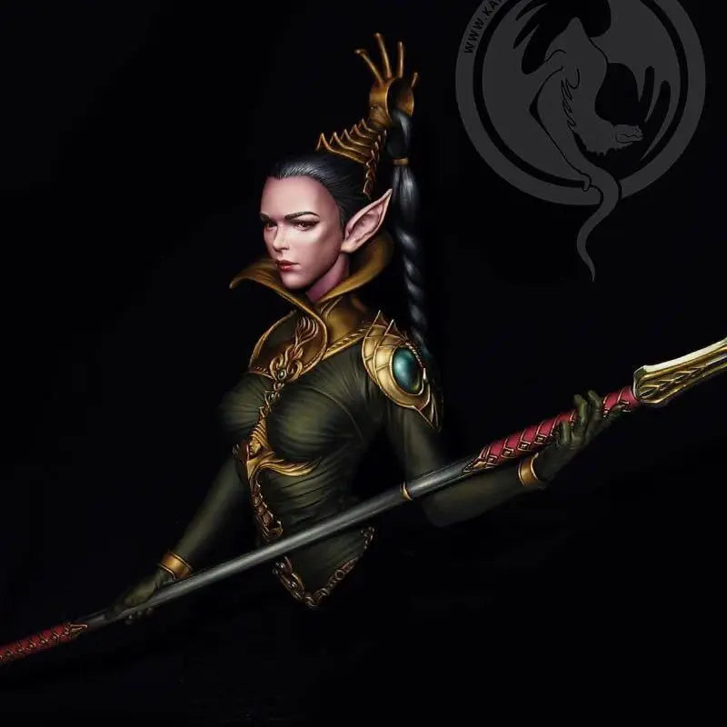 1/10 Elf Warrior with Spiked Crown and Spear, Resin Model Bust Kit, Fantasy Theme, Unassembled and Unpainted