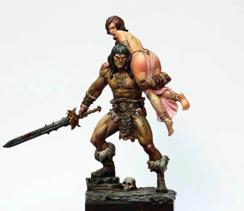 1/24 Barbarian with Winged Sprite Companion, 2 Figures, Resin Model Figure Kit, Fantasy Theme, Unassembled and Unpainted