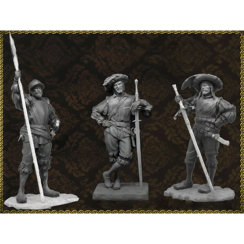 75mm Napoleonic European Pike Infantry, 3 Figures, Resin Model Figure Kit, Unassembled and Unpainted