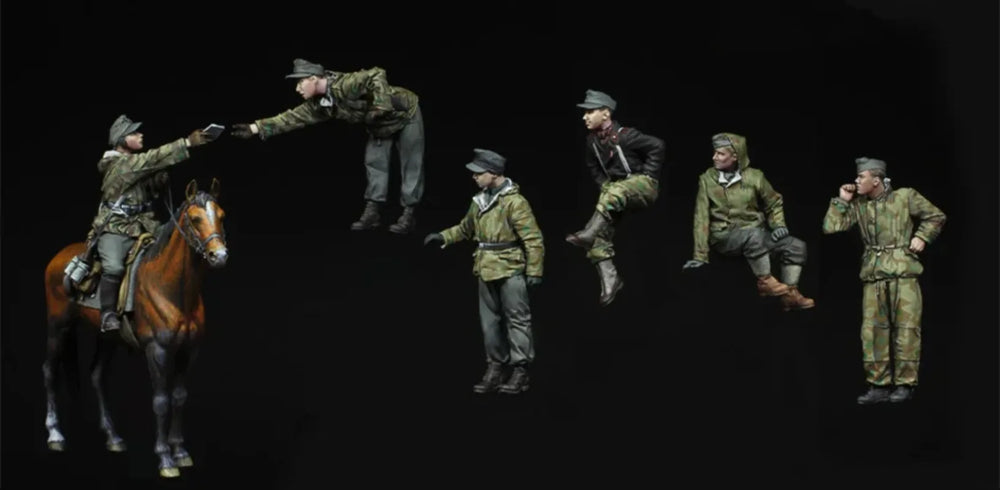 1/35 WWII German Infantry & Tank Crew, 8 Figures, Resin Model Figure Kit, Unassembled and Unpainted