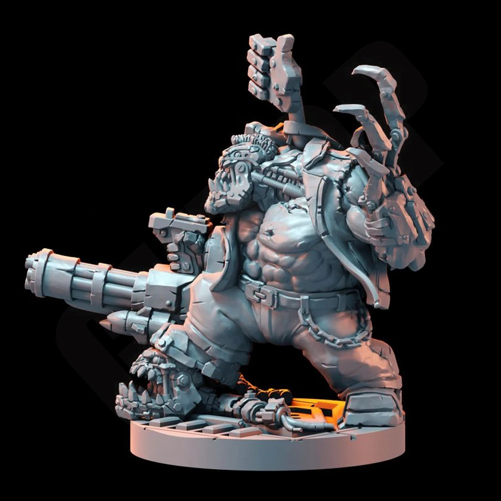 1/35 Armored Orc Heavy Gunner with Ammunition Belts, Resin Model Figure Kit, Fantasy Theme, Unassembled and Unpainted