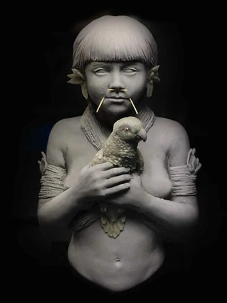 1/10 Tribal Sorceress with Toad Familiar, Resin Model Bust Kit, Fantasy Theme, Unassembled and Unpainted