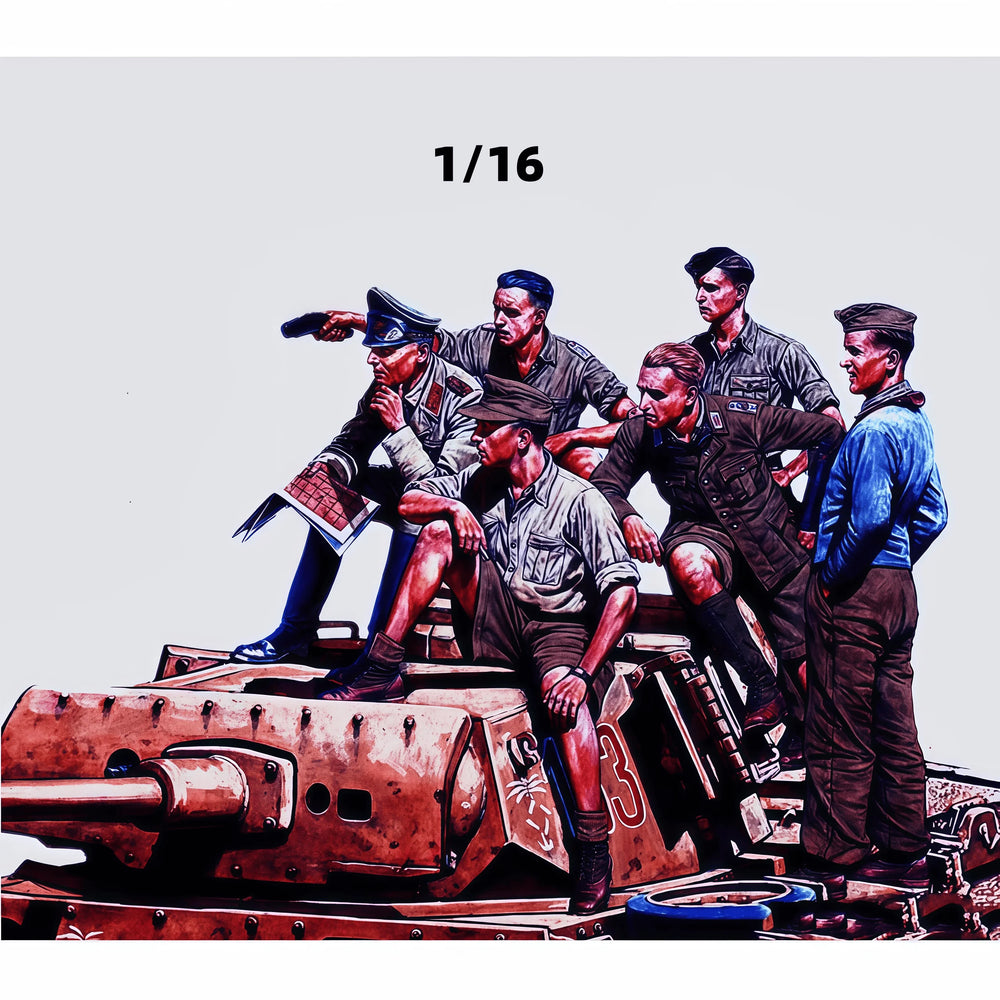 1/16 WWII German Panzer Crew, 6 Figures, Resin Model Vehicle Kit, Unassembled and Unpainted