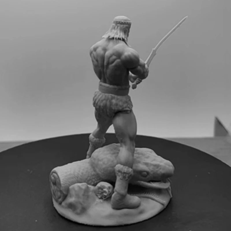 1/24 Barbarian Warrior with Sword and Beast Skull Base, Resin Model Figure Kit, Fantasy Theme, Unassembled and Unpainted