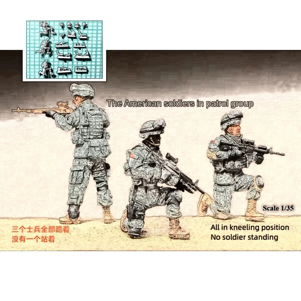 1/35 Modern US Infantry Patrol Kneeling, 3 Figures, Resin Model Figure Kit, Unassembled and Unpainted