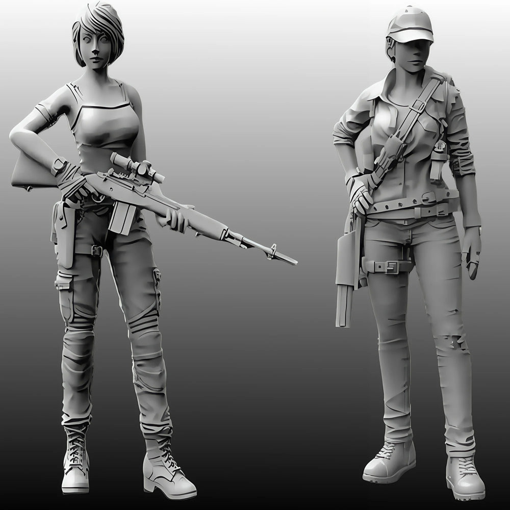 50mm Modern Female Tactical Agents, 2 Figures, Resin Model Figure Kit, Unassembled and Unpainted
