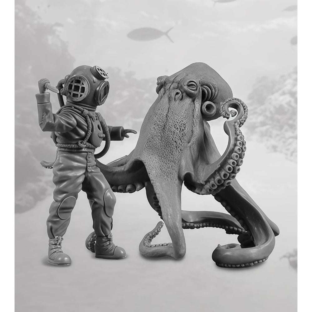 1/35 Modern Vintage Diver with Giant Octopus, 2 Figures, Resin Model Figure Kit, Unassembled and Unpainted