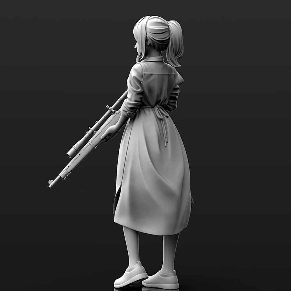 1/24 Female Scout in Coat with Scoped Rifle, Resin Model Figure Kit, Anime Theme, Unassembled and Unpainted