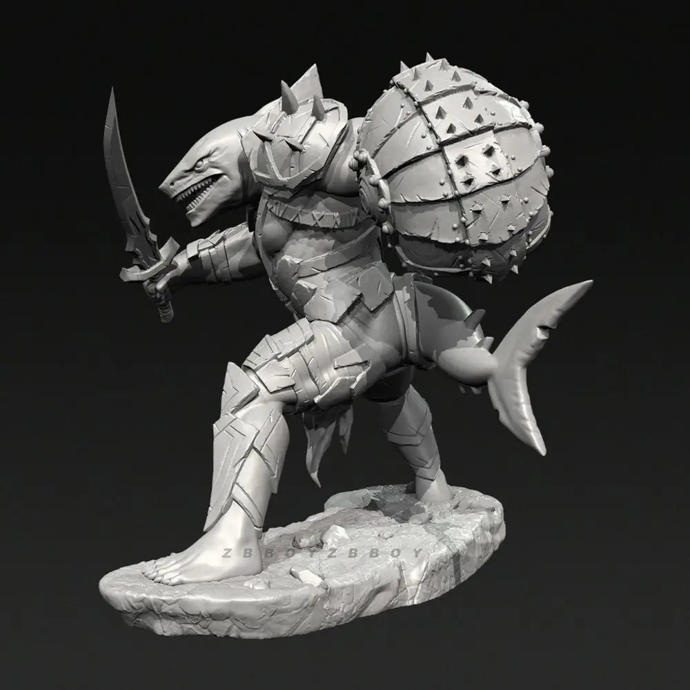 75mm Shark Monster Warrior, 5 Figures, Resin Model Figure Kit, Fantasy Theme, Unassembled and Unpainted