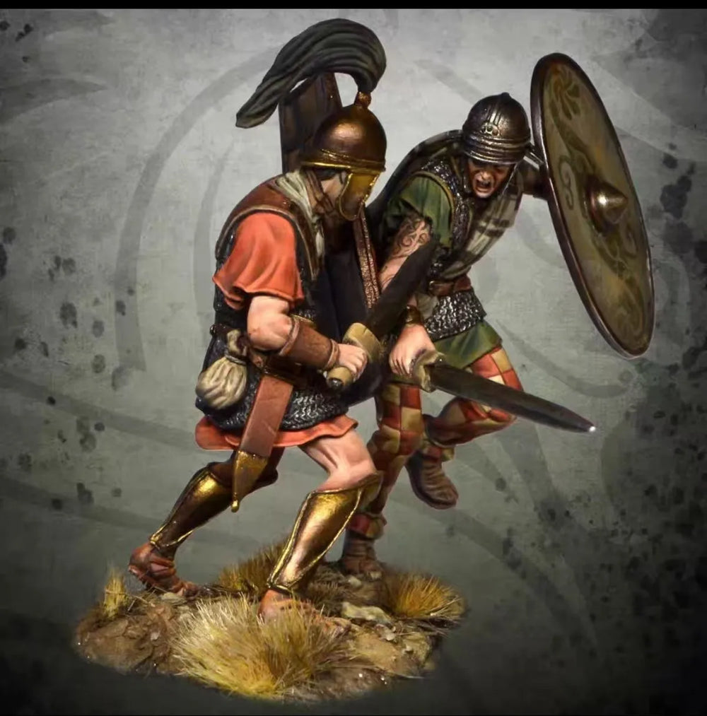 54mm Ancient Roman Infantry with Large Round Shields, Resin Model Figure Kit, Unassembled and Unpainted