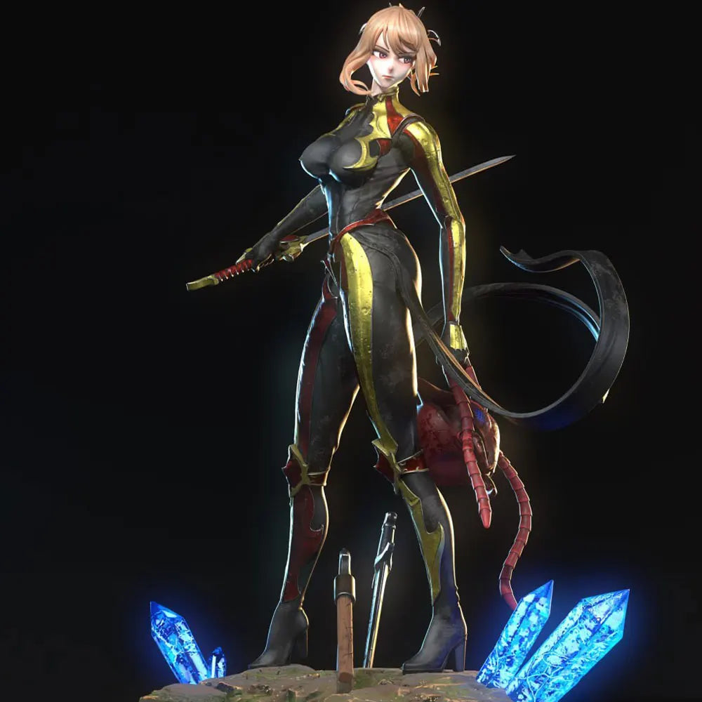 1/24 Female Warrior with Tail, Resin Model Figure Kit, Anime Theme, Unassembled and Unpainted