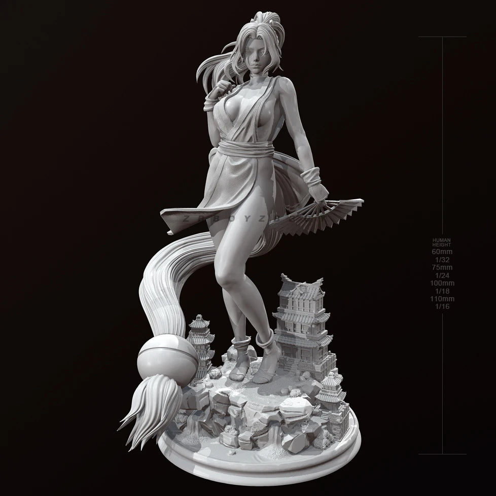 75mm Female with Asian Pagoda, Resin Model Figure Kit, Fantasy Theme, Unassembled and Unpainted