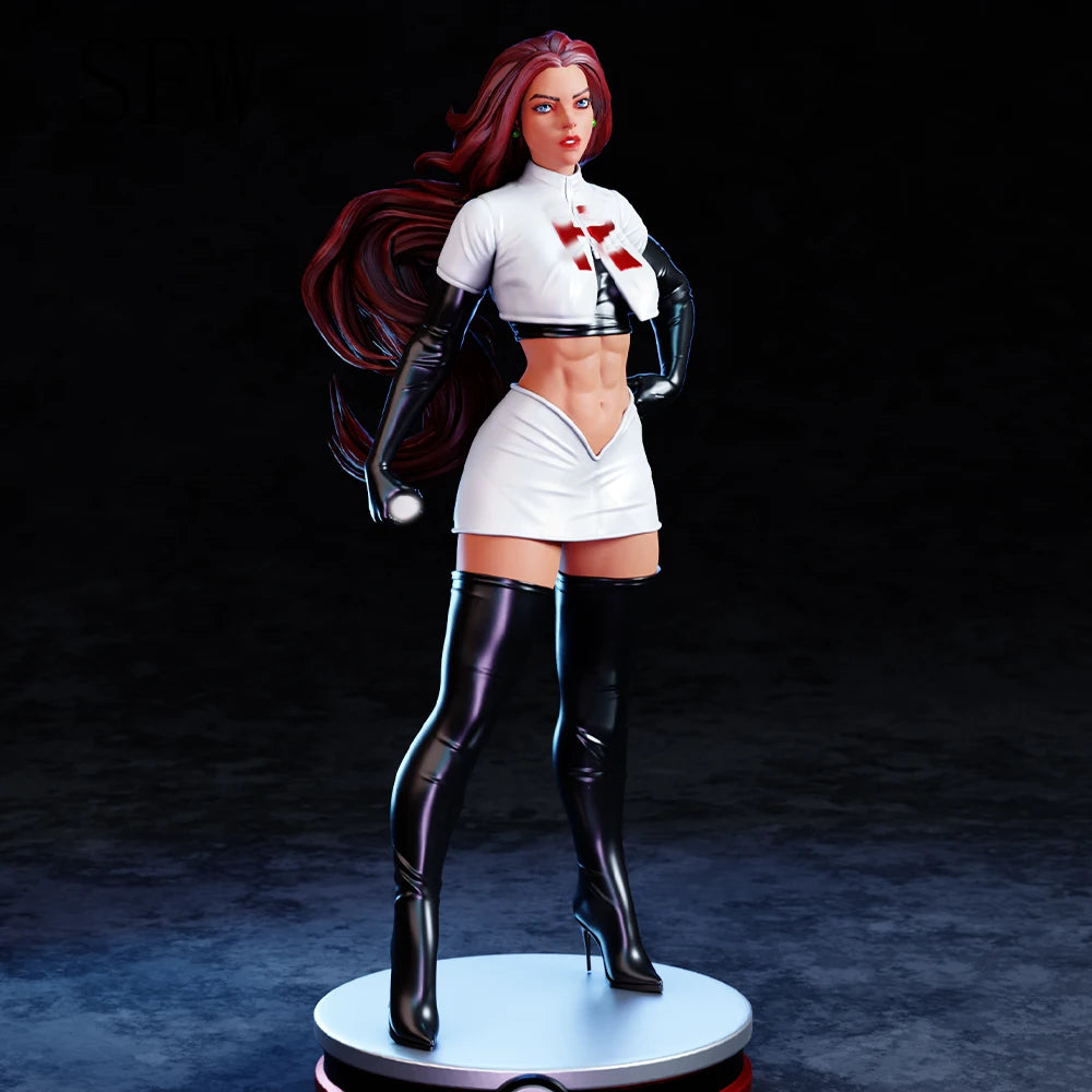 1/24 Modern Pin-Up in White Top and Black Thigh Boots, Resin Model Figure Kit, Unassembled and Unpainted