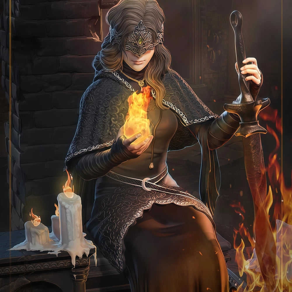 1/24 Sorceress with Braided Hair and Staff, Resin Model Figure Kit, Fantasy Theme, Unassembled and Unpainted