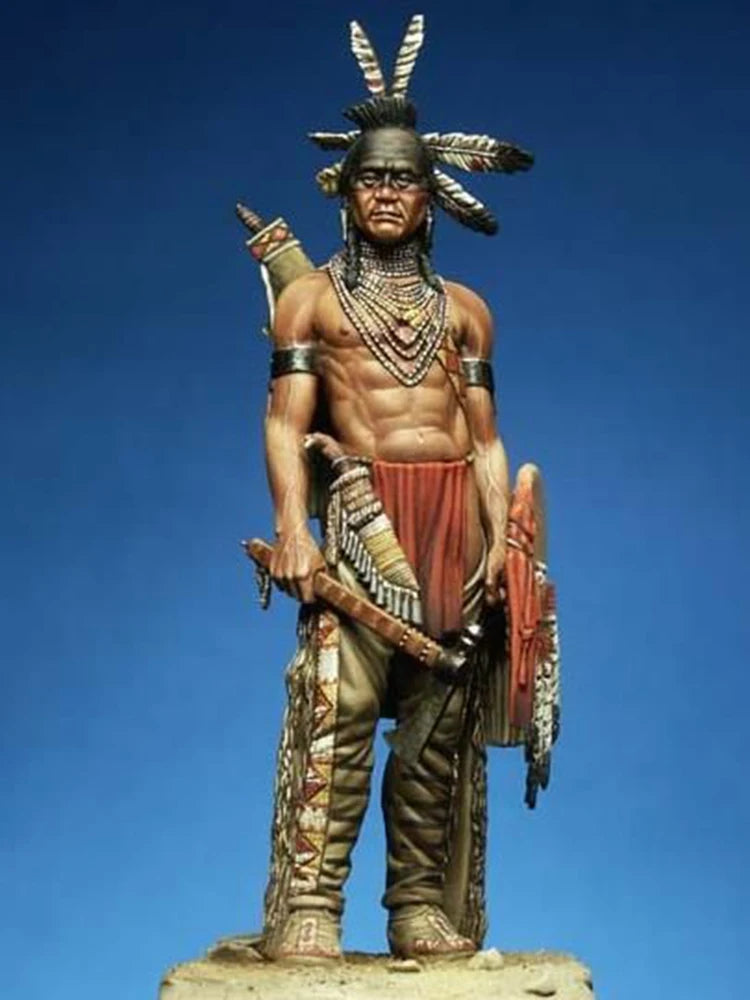 1/24 Ancient Native American Chief with Feathered Antler Headdress and To, Resin Model Figure Kit, Unassembled and Unpainted