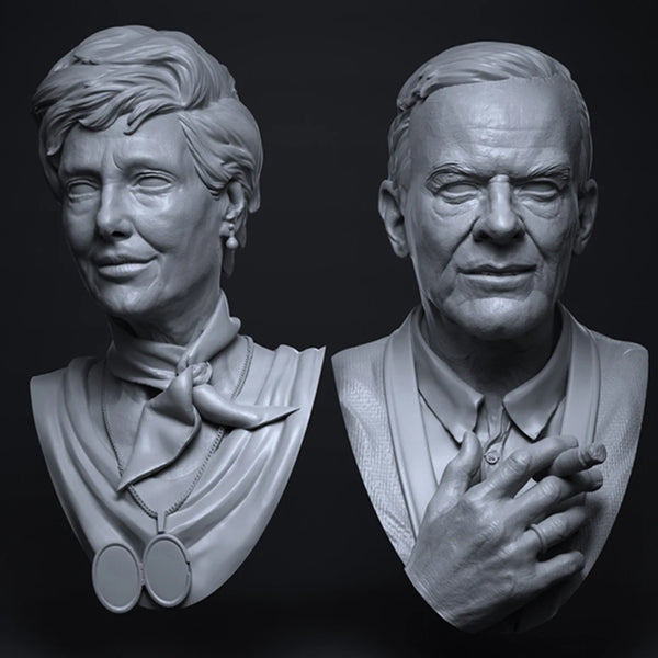 1/10 1940s Woman with Wavy Hair and Brooch Formal Man, 2 Figures, Resin Model Bust Kit, Historical Theme, Unassembled and Unpainted