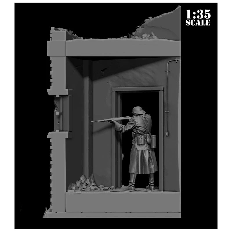1/35 WWII German Infantry in Greatcoats Urban Combat, 3 Figures, Resin Model Diorama Kit, Unassembled and Unpainted