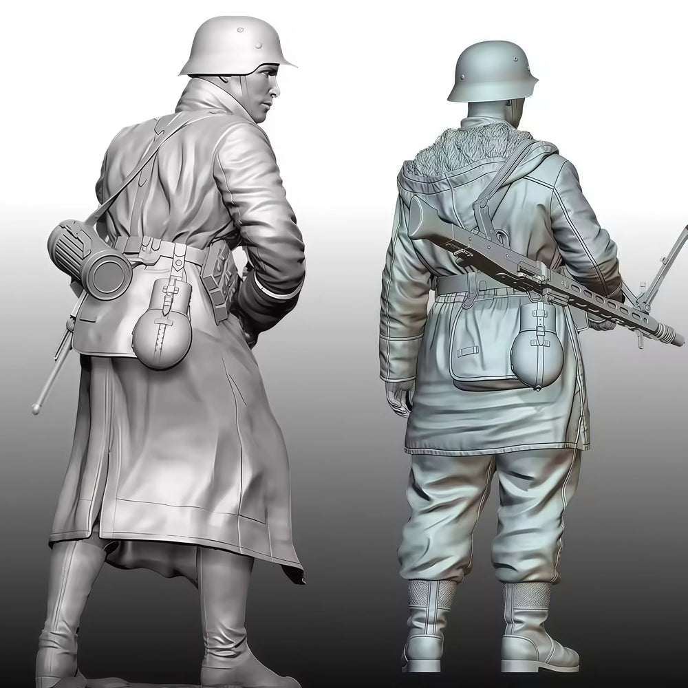 1/16 WWII German Infantry Squad in Tunic and Greatcoat, 6 Figures, Resin Model Figure Kit, Unassembled and Unpainted