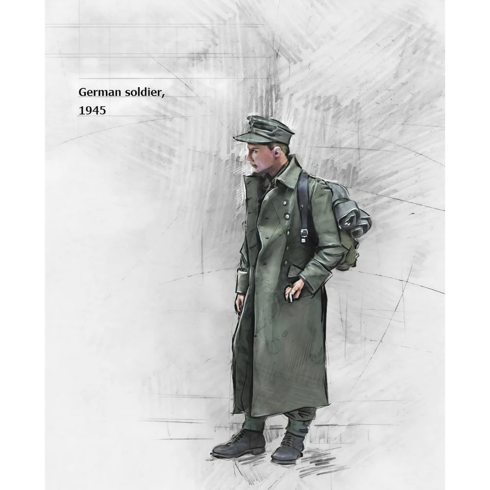 1/35 WWII German Infantry in Greatcoat with Rifle, Resin Model Figure Kit, Unassembled and Unpainted