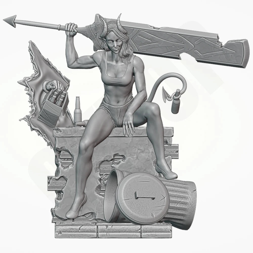 1/12 Devil Girl Warrior, Resin Model Figure Kit, Fantasy Theme, Unassembled and Unpainted