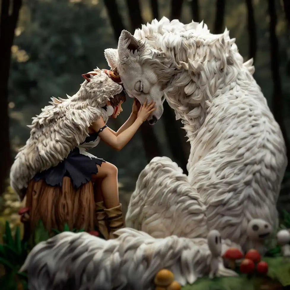 50mm The Wolf Mother and the Princess, 2 Figures, Resin Model Creature Kit, Fantasy Theme, Unassembled and Unpainted