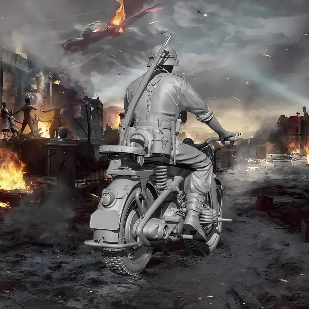 1/35 WWII German Soldier Throwing Grenade with MP40, Resin Model Figure Kit, Unassembled and Unpainted
