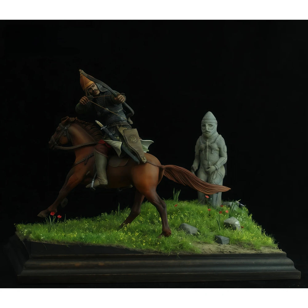 75mm Medieval Kuman Mounted Archer, 3 Figures, Resin Model Diorama Kit, Unassembled and Unpainted