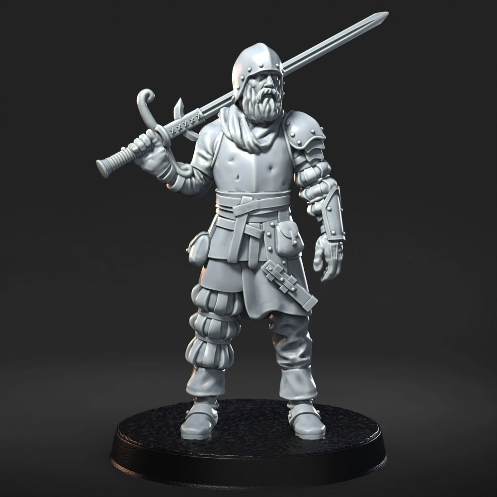 75mm Medieval Bearded Viking Warrior with Greatsword, Resin Model Figure Kit, Unassembled and Unpainted