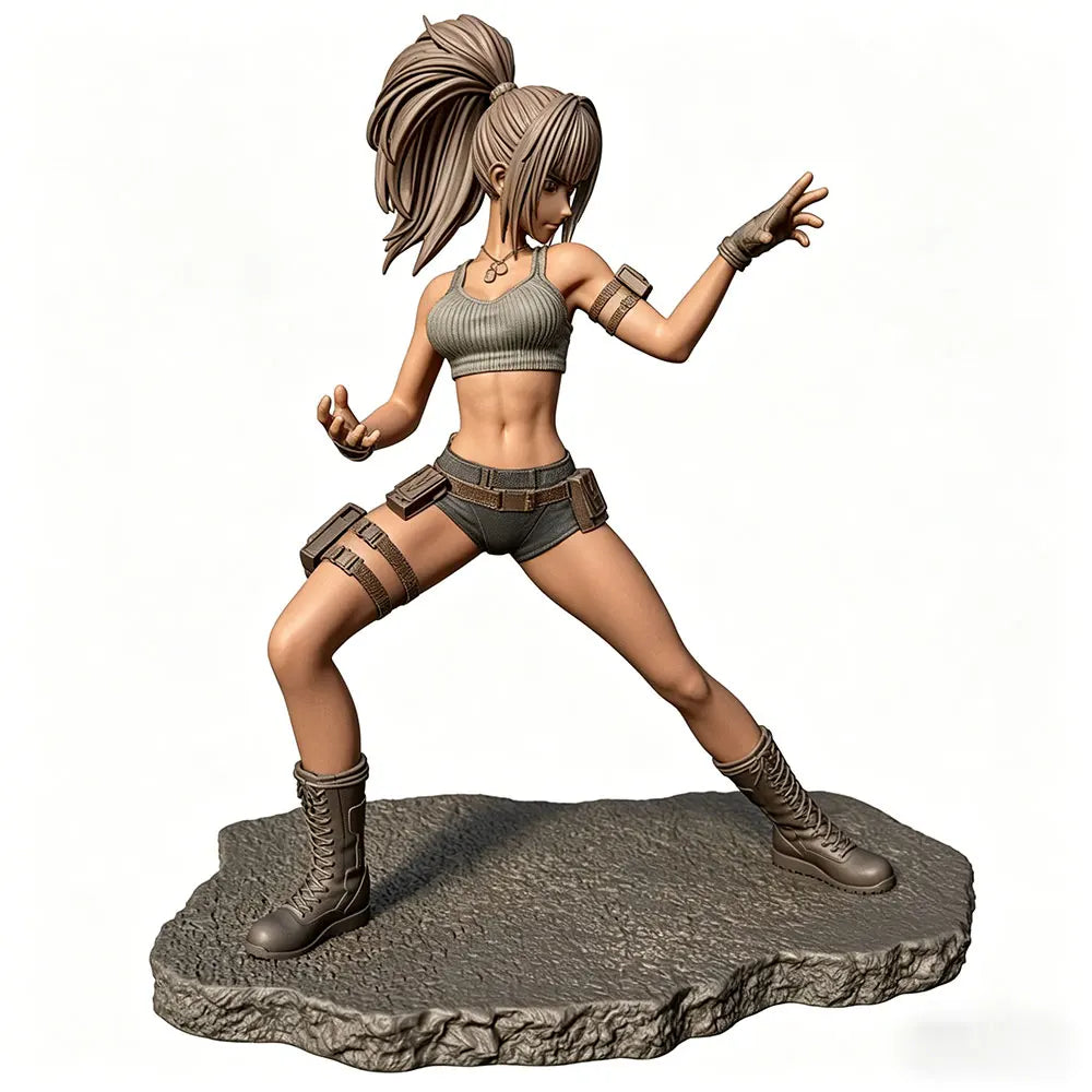 75mm Female Warrior in Wide Combat Stance, Resin Model Figure Kit, Fantasy Theme, Unassembled and Unpainted