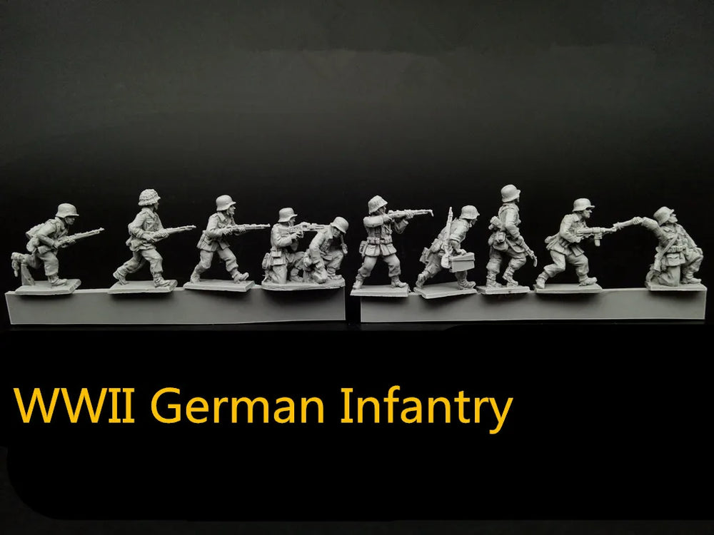 1/72 WWII German Infantry Squad, 10 Figures, Resin Model Figure Kit, Unassembled and Unpainted