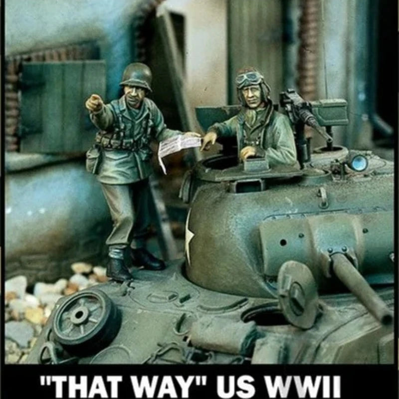1/35 WWII American Infantry Tank, 3 Figures, Resin Model Diorama Kit, Unassembled and Unpainted
