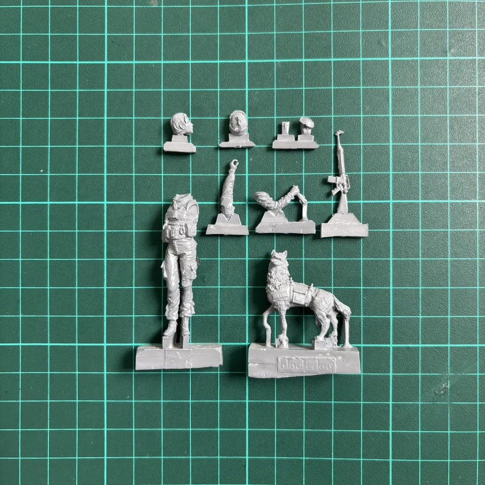 1/35 Modern Female Soldier with Dog, 2 Figures, Resin Model Figure Kit, Unassembled and Unpainted