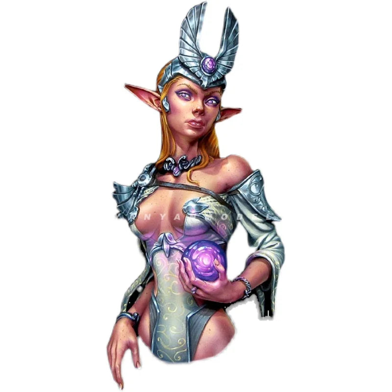 1/12 Elf Sorceress with Winged Crown and Aura, Resin Model Bust Kit, Fantasy Theme, Unassembled and Unpainted