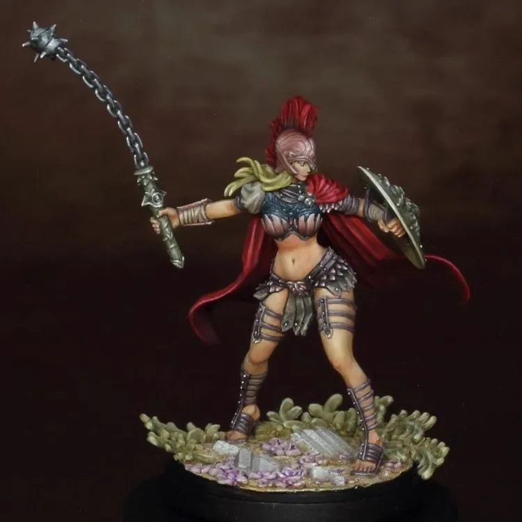 30mm Tribal Warrior with Spiked Mohawk Flail and Shield, Resin Model Figure Kit, Fantasy Theme, Unassembled and Unpainted