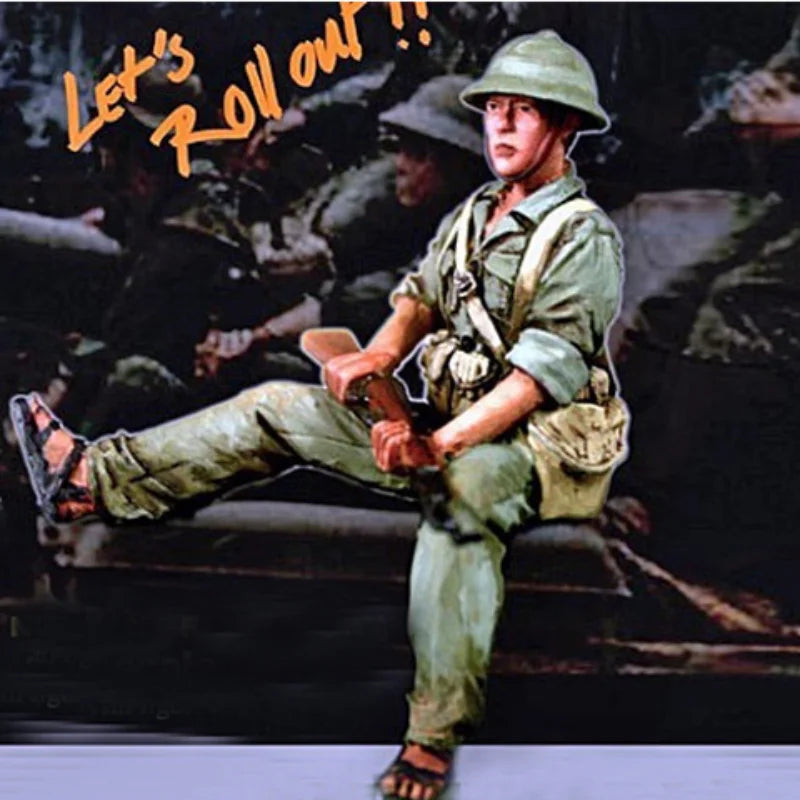 1/35 Vietnam War US Soldier Seated with Pith Helmet, Resin Model Figure Kit, Unassembled and Unpainted